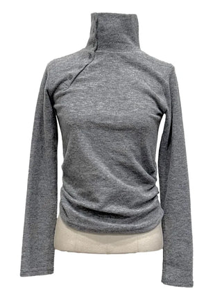 Ible High Neck Polar Diagonal Button Shirring Long Sleeve T-Shirt