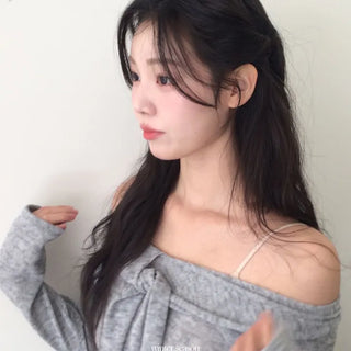 Soft Muse yuri glam fit ribbon tie off-shoulder knit