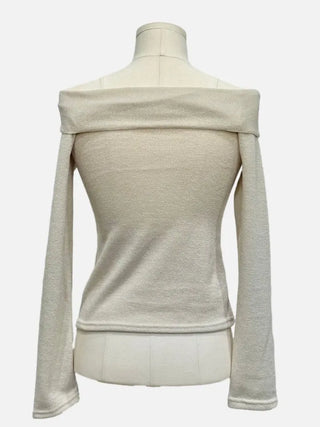 Soft Muse yuri glam fit ribbon tie off-shoulder knit