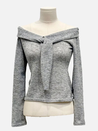 Soft Muse yuri glam fit ribbon tie off-shoulder knit