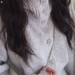 Erin avant-fit high-neck button hooded wool knit zip-up cardigan