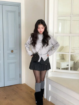 Erin avant-fit high-neck button hooded wool knit zip-up cardigan
