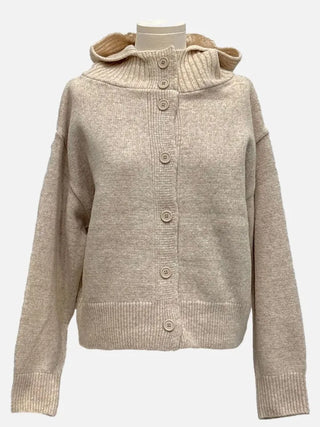 Erin avant-fit high-neck button hooded wool knit zip-up cardigan
