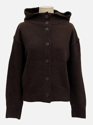 Erin avant-fit high-neck button hooded wool knit zip-up cardigan