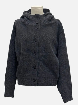 Erin avant-fit high-neck button hooded wool knit zip-up cardigan