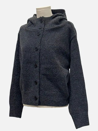 Erin avant-fit high-neck button hooded wool knit zip-up cardigan
