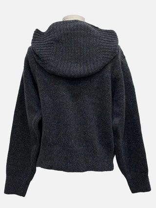 Erin avant-fit high-neck button hooded wool knit zip-up cardigan