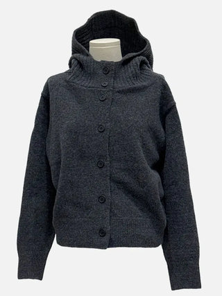 Erin avant-fit high-neck button hooded wool knit zip-up cardigan