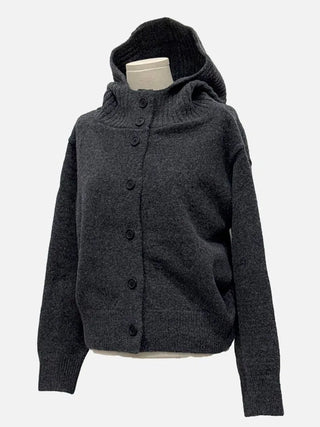 Erin avant-fit high-neck button hooded wool knit zip-up cardigan