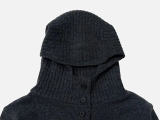 Erin avant-fit high-neck button hooded wool knit zip-up cardigan