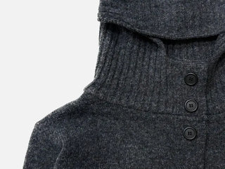 Erin avant-fit high-neck button hooded wool knit zip-up cardigan