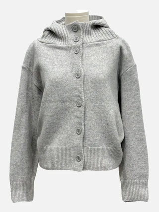 Erin avant-fit high-neck button hooded wool knit zip-up cardigan