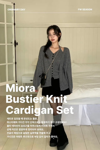 Miora Button Halter Bustier Knit A-Line Loose Fit Cardigan Set