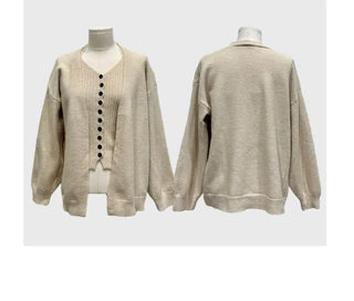 Miora Button Halter Bustier Knit A-Line Loose Fit Cardigan Set