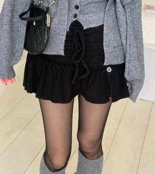 Miora Button Halter Bustier Knit A-Line Loose Fit Cardigan Set