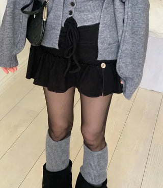 Miora Button Halter Bustier Knit A-Line Loose Fit Cardigan Set