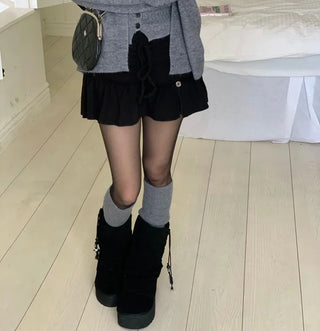 Miora Button Halter Bustier Knit A-Line Loose Fit Cardigan Set