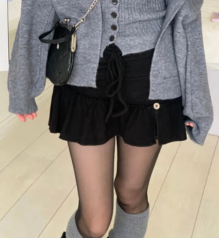 Miora Button Halter Bustier Knit A-Line Loose Fit Cardigan Set