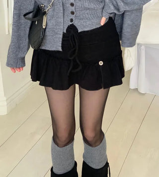 Miora Button Halter Bustier Knit A-Line Loose Fit Cardigan Set