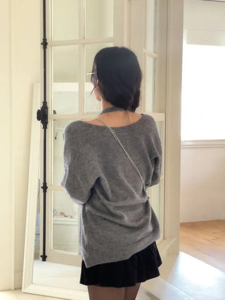 Miora Button Halter Bustier Knit A-Line Loose Fit Cardigan Set