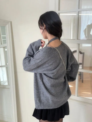 Miora Button Halter Bustier Knit A-Line Loose Fit Cardigan Set