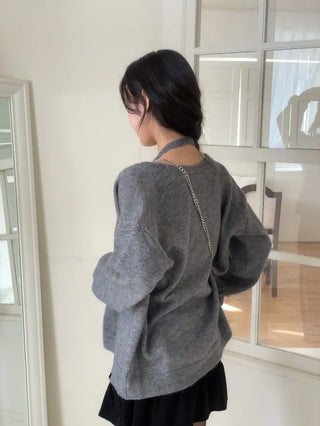 Miora Button Halter Bustier Knit A-Line Loose Fit Cardigan Set