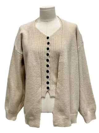 Miora Button Halter Bustier Knit A-Line Loose Fit Cardigan Set