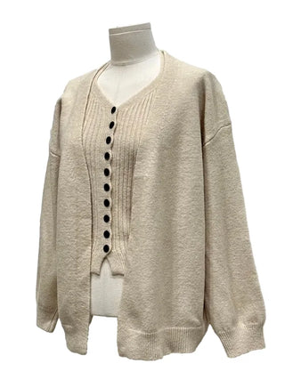Miora Button Halter Bustier Knit A-Line Loose Fit Cardigan Set