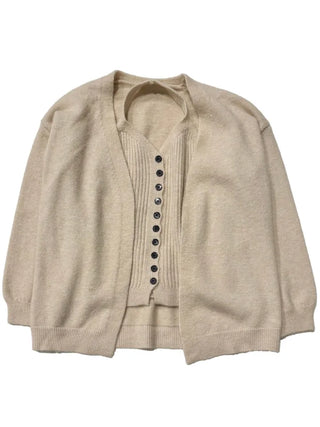 Miora Button Halter Bustier Knit A-Line Loose Fit Cardigan Set