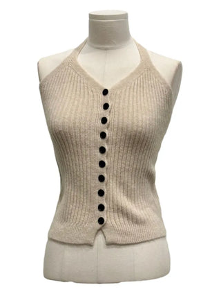 Miora Button Halter Bustier Knit A-Line Loose Fit Cardigan Set