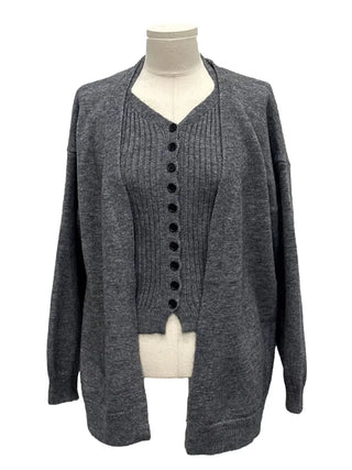Miora Button Halter Bustier Knit A-Line Loose Fit Cardigan Set