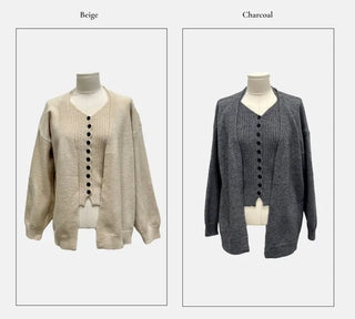 Miora Button Halter Bustier Knit A-Line Loose Fit Cardigan Set