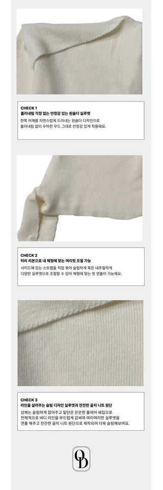 Ayuki's sexy glam fit waist ribbon off-shoulder collar neck ribbed knit