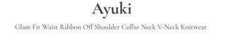 Ayuki's sexy glam fit waist ribbon off-shoulder collar neck ribbed knit