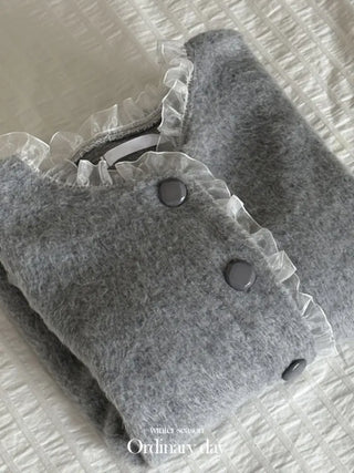 Amber Frill Lace Button Puff Wool Knit Cardigan