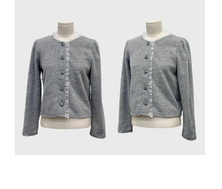 Amber Frill Lace Button Puff Wool Knit Cardigan