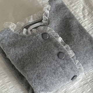 Amber Frill Lace Button Puff Wool Knit Cardigan