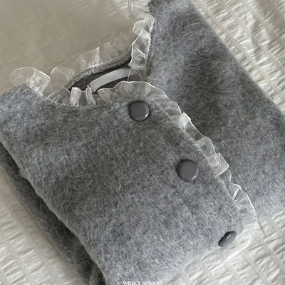 Amber Frill Lace Button Puff Wool Knit Cardigan