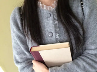 Amber Frill Lace Button Puff Wool Knit Cardigan