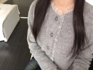Amber Frill Lace Button Puff Wool Knit Cardigan