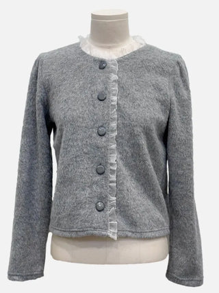 Amber Frill Lace Button Puff Wool Knit Cardigan