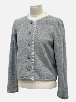 Amber Frill Lace Button Puff Wool Knit Cardigan