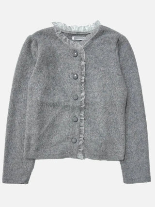 Amber Frill Lace Button Puff Wool Knit Cardigan