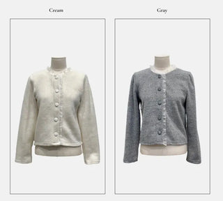 Amber Frill Lace Button Puff Wool Knit Cardigan