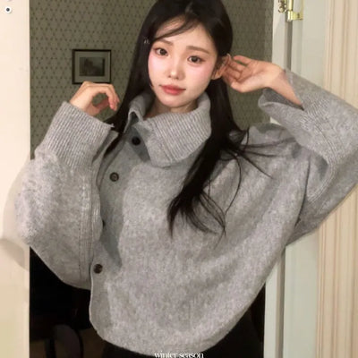 Shiroi Yeoriabang fit high neck button collar neck poncho wool knit