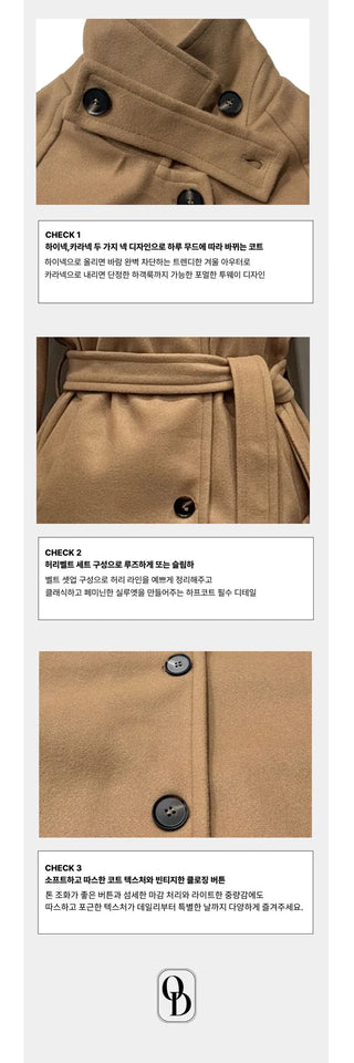 Yukima high neck buckle collar neck two-way belt half coat