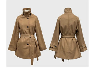 Yukima high neck buckle collar neck two-way belt half coat