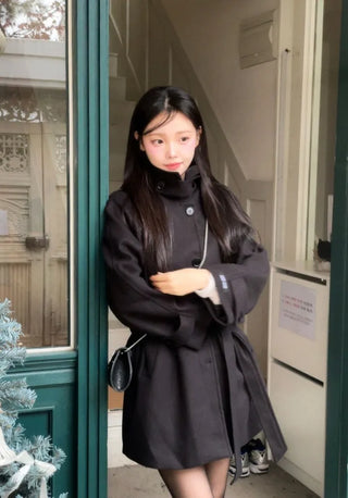 Yukima high neck buckle collar neck two-way belt half coat