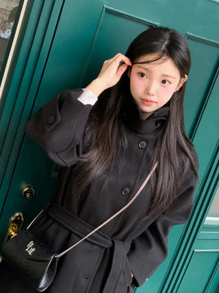 Yukima high neck buckle collar neck two-way belt half coat