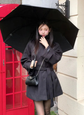 Yukima high neck buckle collar neck two-way belt half coat